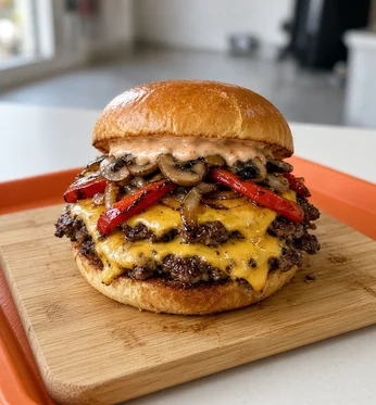 Dude Smasher with mushrooms and red pepper