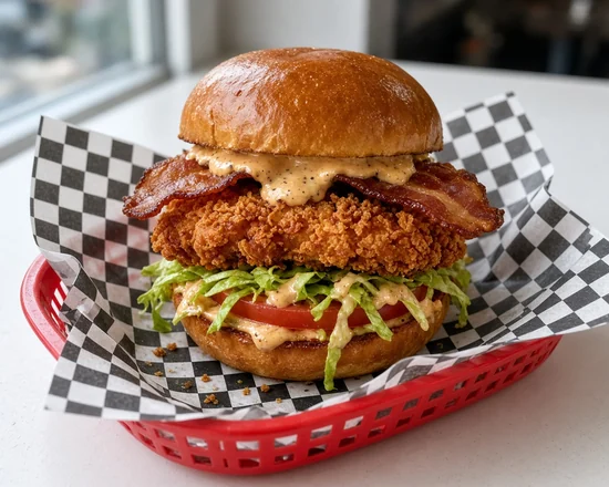 Crispy Chicken BLT with bacon, lettuce, tomato and Dude sauce